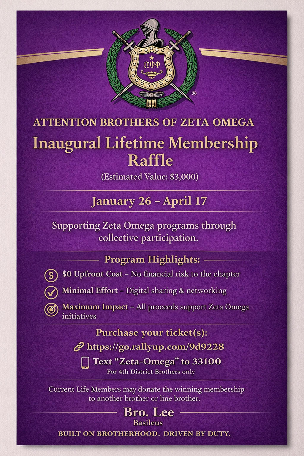 Zeta Omega Lifetime Membership Raffle Flyer